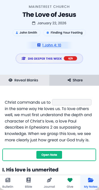 FaithNotes sample sermon note preview on a phone